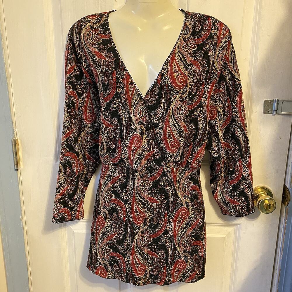 East 5th Womens Plus Size 1X Black Red Paisley Whimsigoth Dark Babydoll Fairy